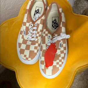 Vans Cream and Tan Checkered Shoes